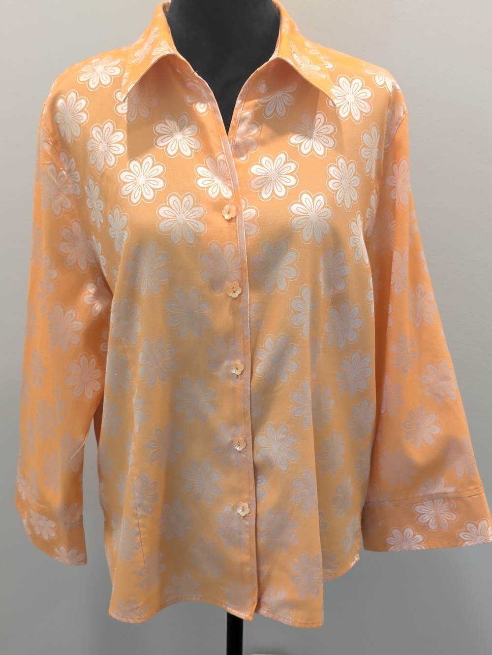 Foxcroft Peach Floral Sheen Button-Down Shirt